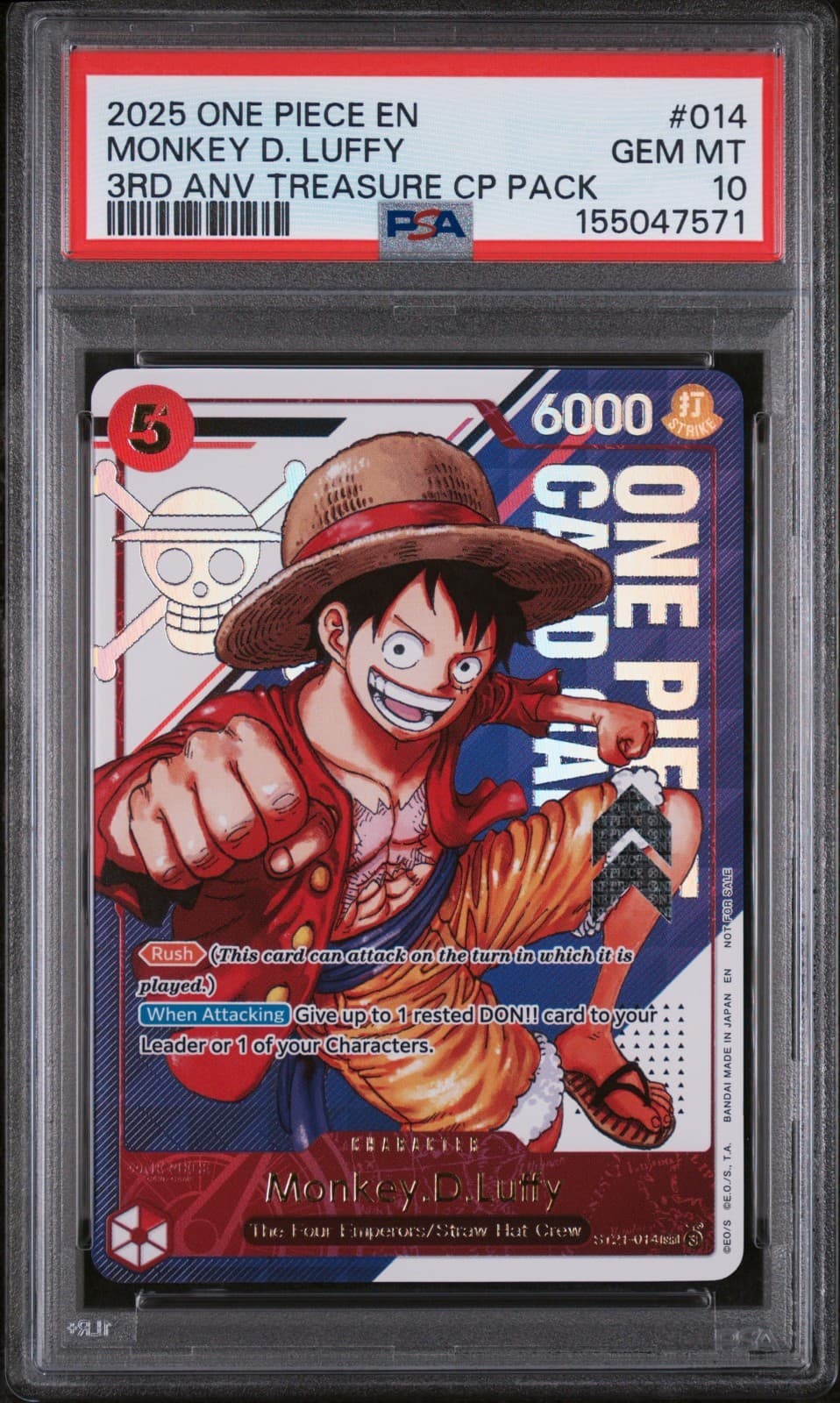 Listing photo for 2025 ONE PIECE MONKEY D. LUFFY 3RD ANNIV! TREASURE CP PACK #ST21-014 PSA 10