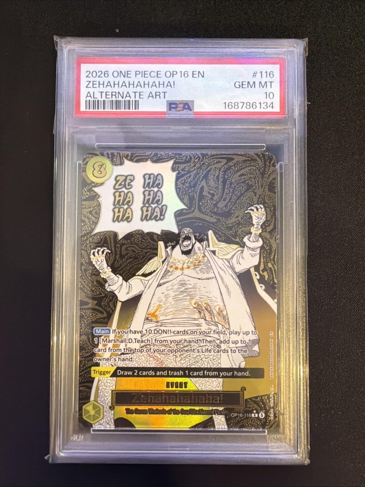 Listing photo for 2026 ONE PIECE OP16-THE TIME OF BATTLE ALTERNATE ART #116 ZEHAHAHAHAHA! PSA 10