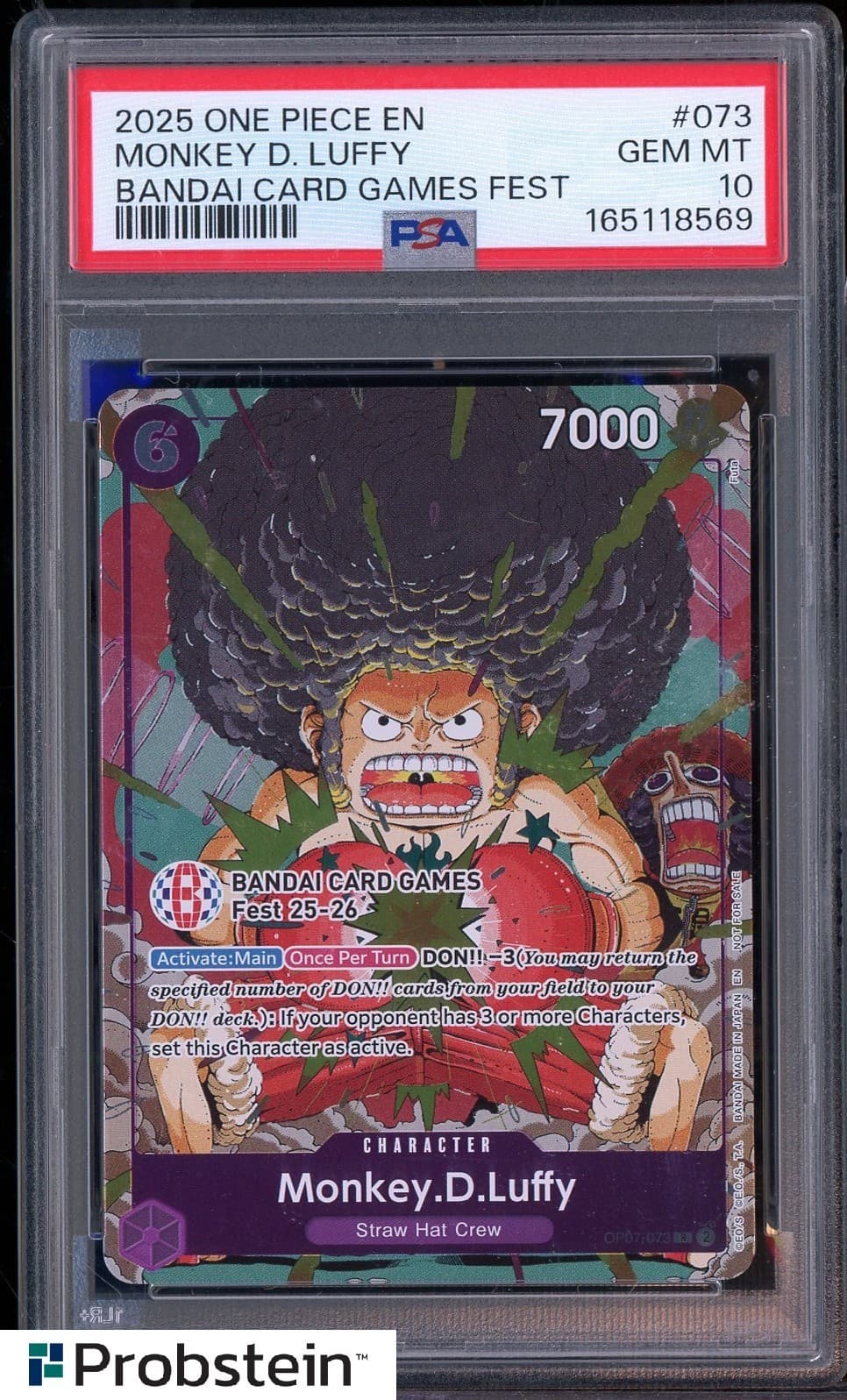 Listing photo for 2025 One Piece EN Bandai Card Games Fest #073 Monkey D Luffy PSA 10 GEM MINT