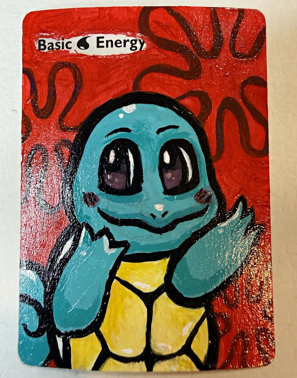 Listing photo for Squirtle Hand Painted Altered Art Pokemon Card 063/102 Base Set - Custom Energy