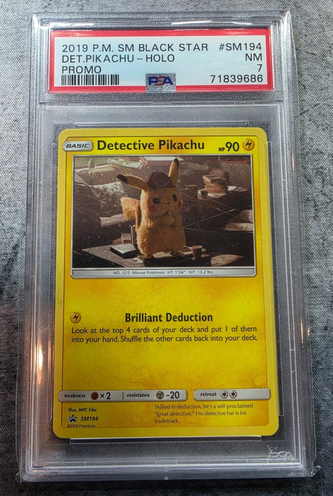 Listing photo for 2019 Pokémon TCG | Detective Pikachu #SM194 | Black Star Holo | Promo | PSA 7 NM