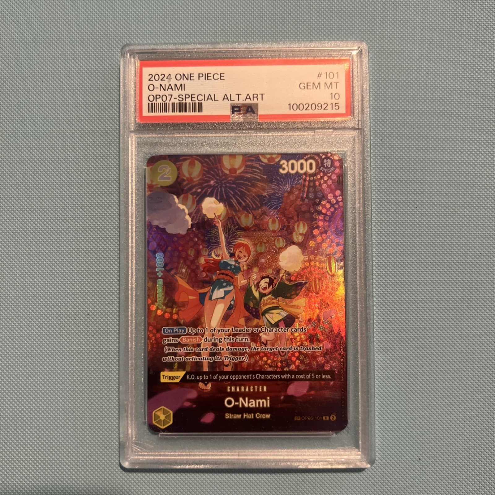 Listing photo for Bandai One Piece Card Game O-Nami Alt Art SP OP07-101 PSA 10 Special ENGLISH