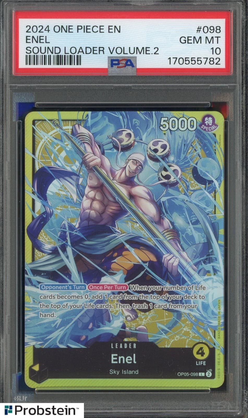 Listing photo for 2024 One Piece EN Sound Loader Volume.2 #098 Enel PSA 10 GEM MINT