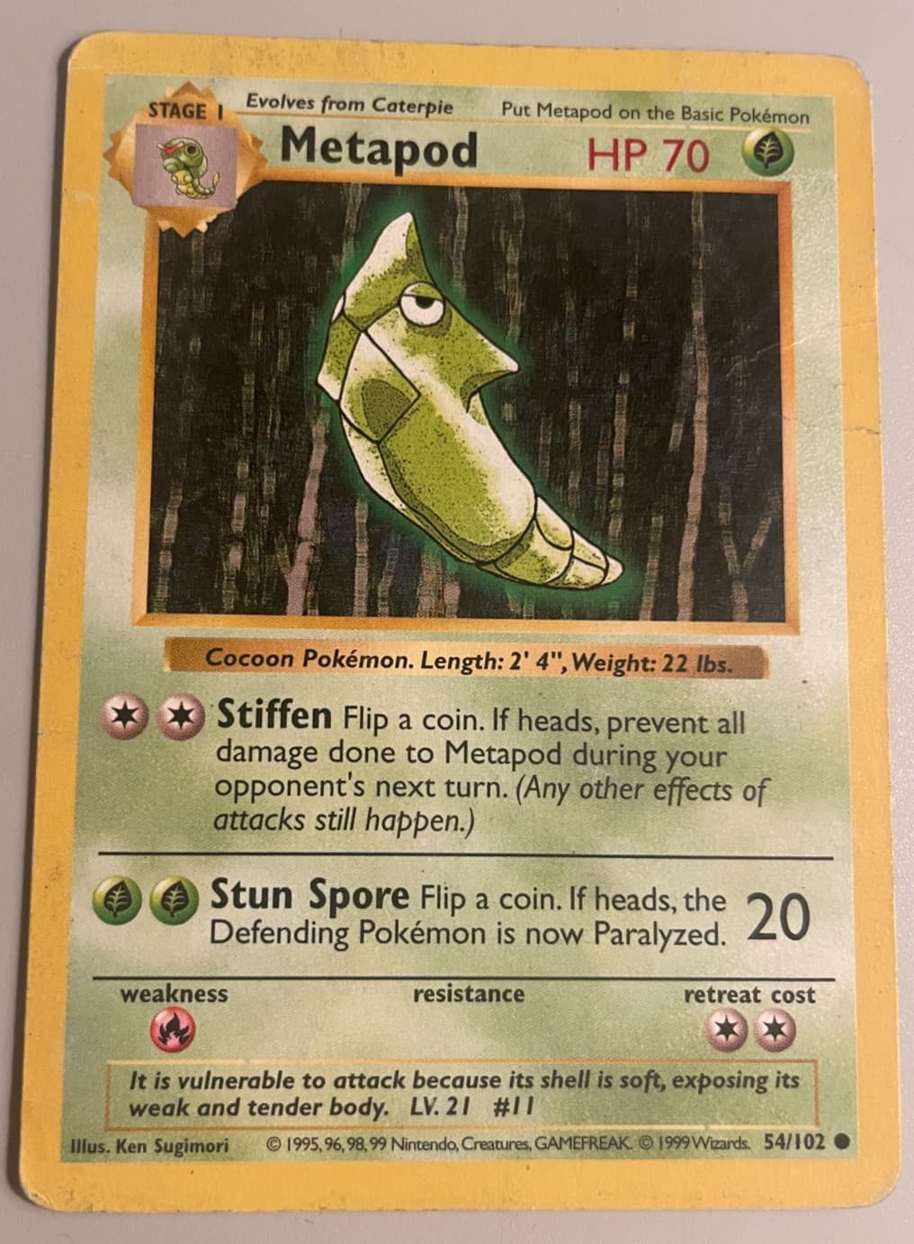 Listing photo for Metapod 054/102 Base Set (Shadowless) 1995 Regular