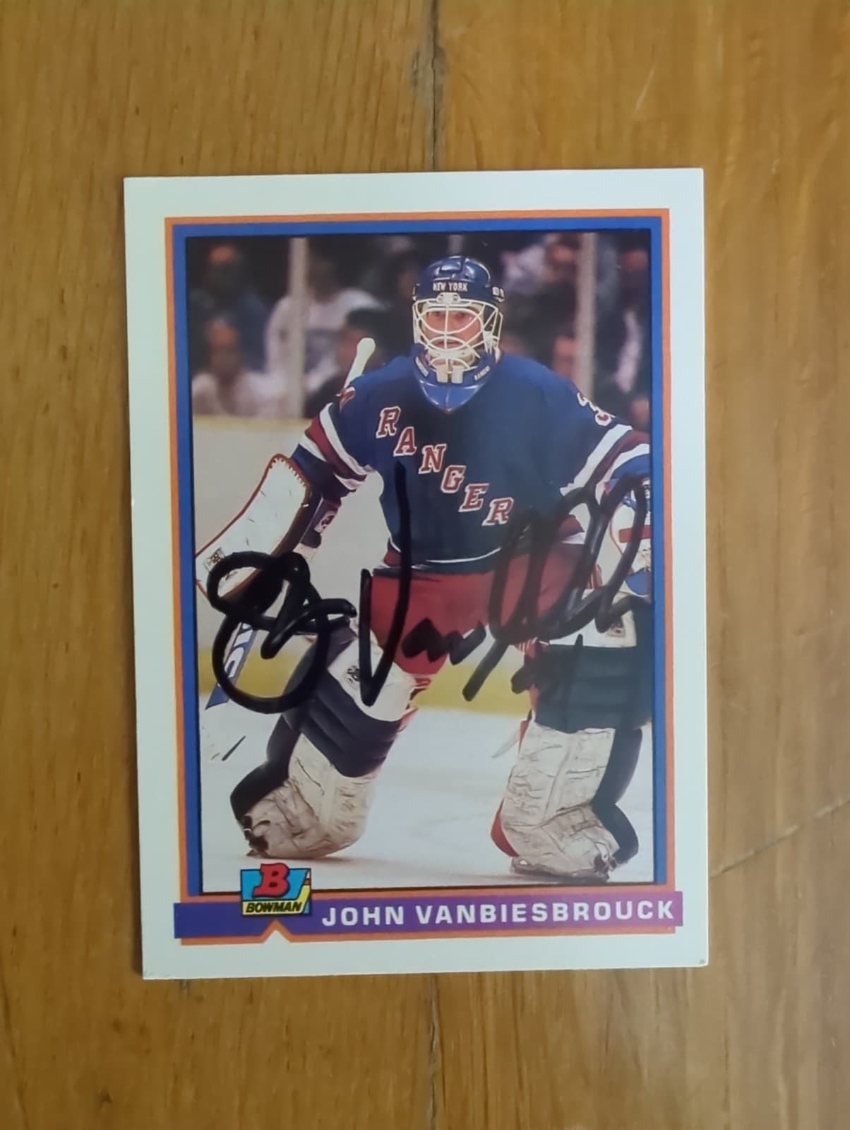 Listing photo for John Vanbiesbrouck Signed Autographed 1991-92 Bowman NHL Hockey Card NY Rangers