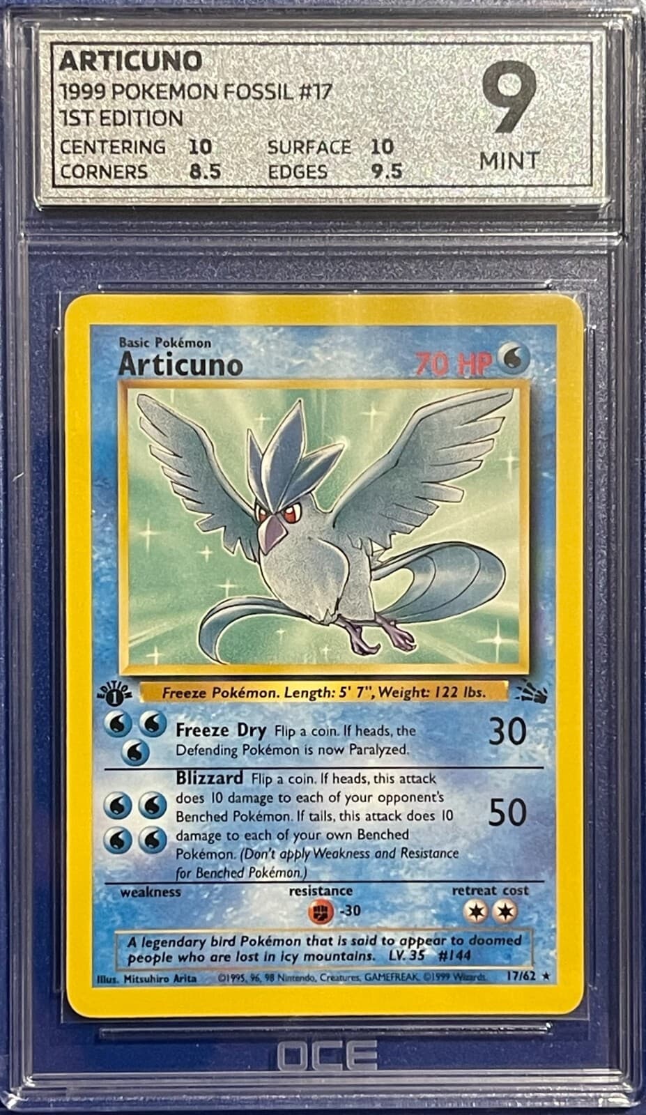 Listing photo for ARTICUNO 17/62 1st Edition Fossil Pokemon Card 1999 non holo tcg wotc OCE MINT 9