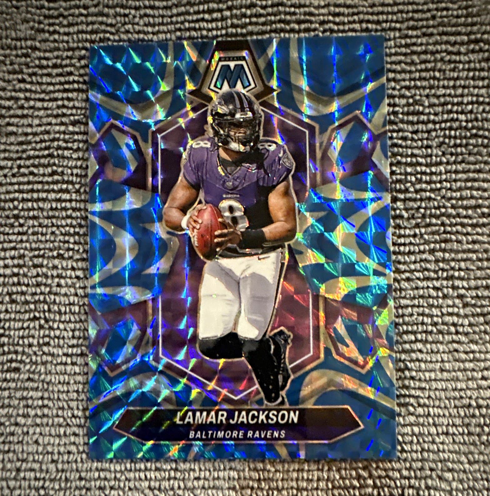 Listing photo for Panini 2024 Mosaic Reactive Blue Mosaic Prizm Lamar Jackson #15 Ravens NFL Card
