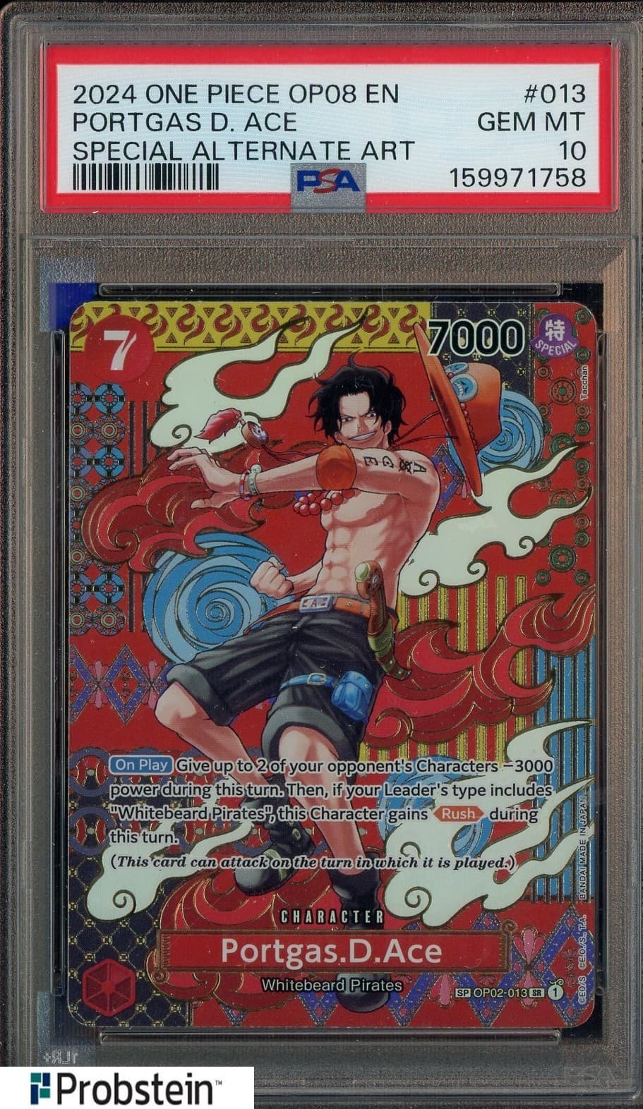 Listing photo for 2024 One Piece OP08 EN Special Alternate Art #013 Portgas D Ace PSA 10