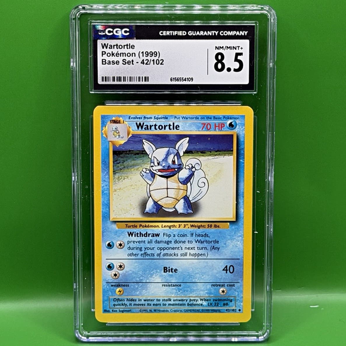 Listing photo for Wartortle 42/102 Pokemon TCG Base Set Regular Uncommon CGC 8.5 1999 Age 6+