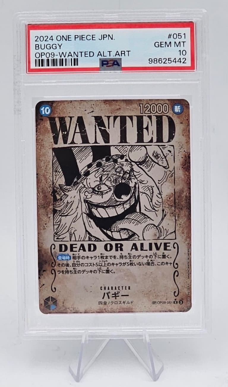 Listing photo for 2024 One Piece Japanese OP09 #051 Buggy Wanted Poster Alt Art PSA 10 GEM MINT