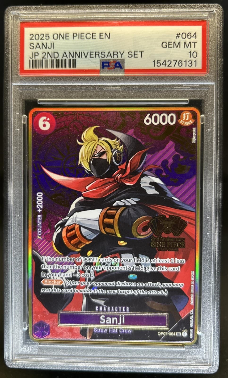 Listing photo for 2025 One Piece Japanese 2nd Anniversary Sanji #OP07-064 PSA 10 GEM MINT