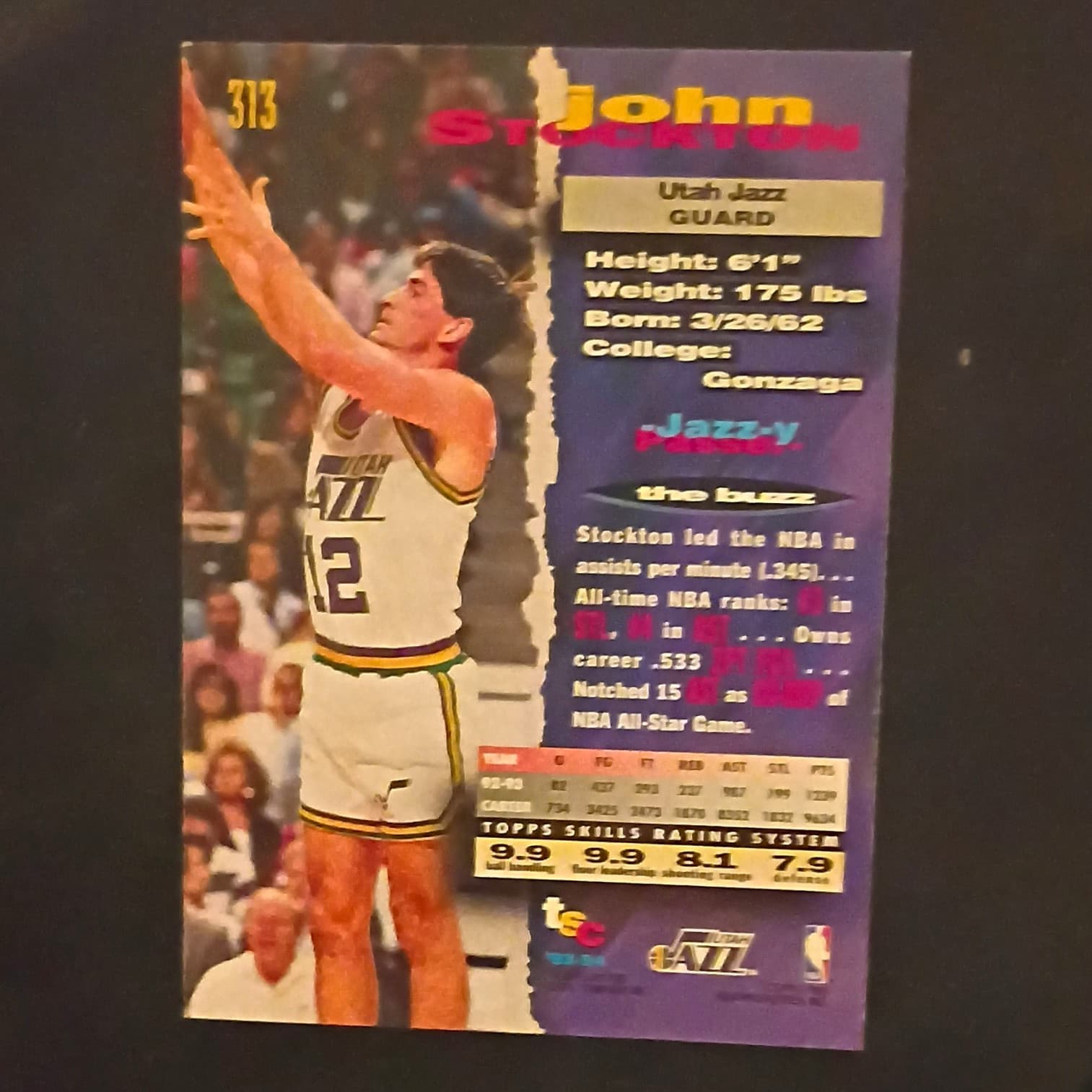 Listing photo for Topps 1993-94 Stadium Club John Stockton #313 Utah Jazz NBA Basketball Card