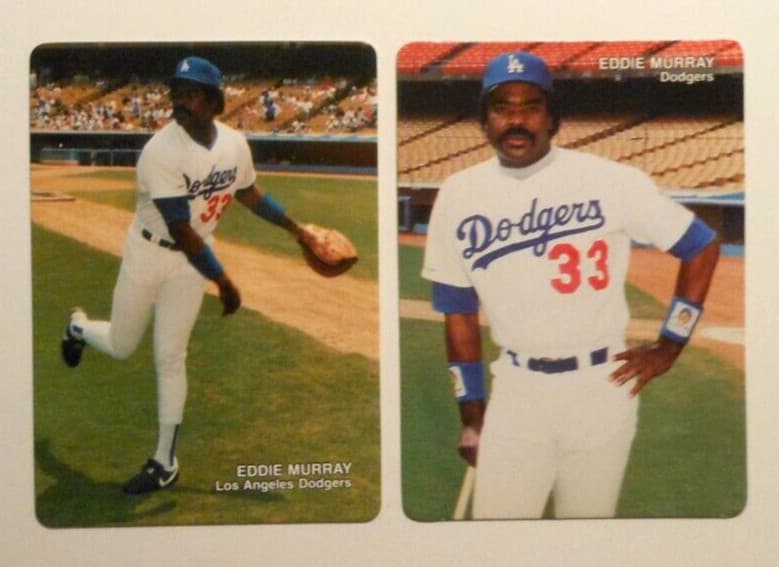 Listing photo for (2) MOTHER'S COOKIES DODGERS BASEBALL CARDS 1989 #2 & 1990 #5 EDDIE MURRAY HOFer