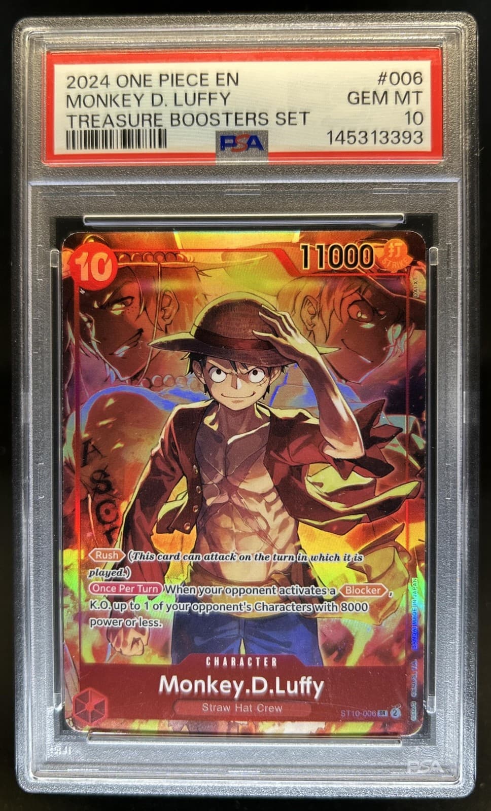 Listing photo for 2024 One Piece Treasure Booster Monkey D. Luffy Common #ST10-006 PSA 10