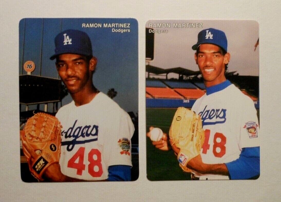 Listing photo for (2) MOTHER'S COOKIES DODGERS BASEBALL CARDS RAMON MARTINEZ 1990 #17 & 1992 #7