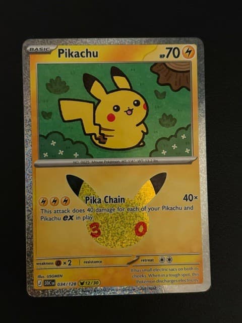 Listing photo for Pikachu 30th Celebration - 034/128 (12/30) d