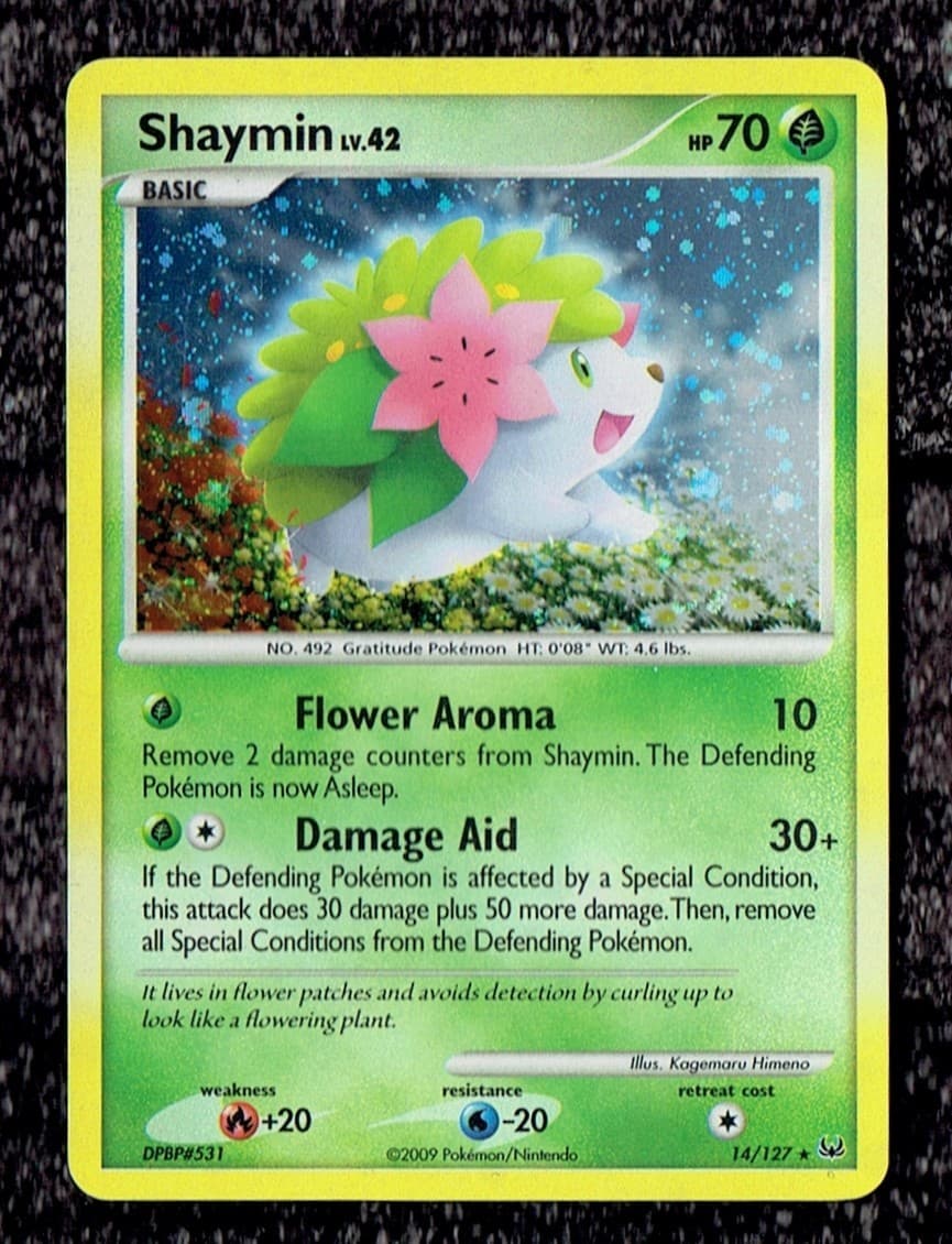 Listing photo for Pokemon TCG Shaymin 14/127 Platinum Holo Card Rare 2009 Card