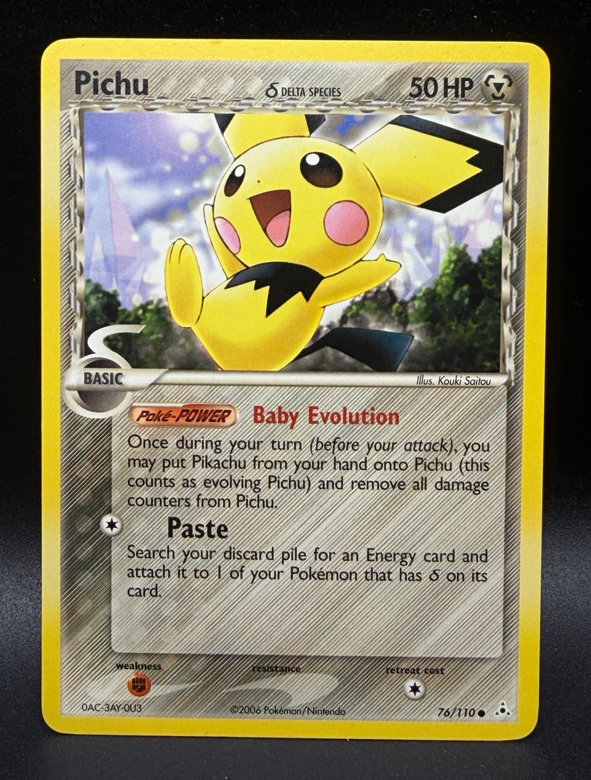 Listing photo for Pichu 76/110 EX Holon Phantoms Delta Species Regular Common EN 50 HP