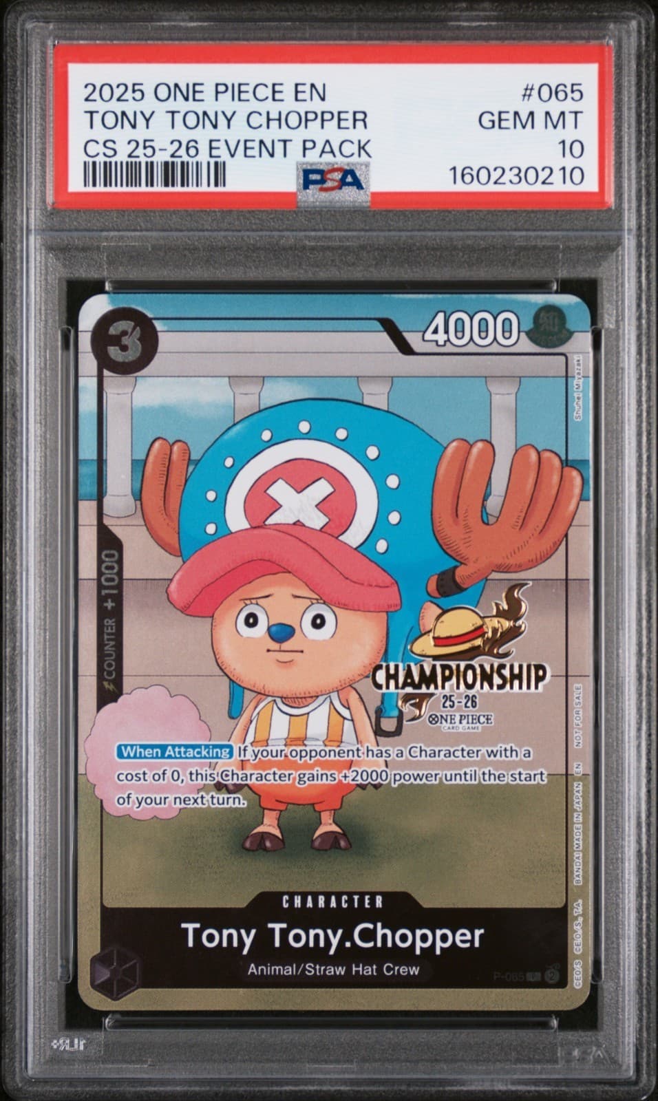 Listing photo for 2025 ONE PIECE TONY TONY CHOPPER CHAMPIONSHIP 2025-26 EVENT PACK #065 PSA 10