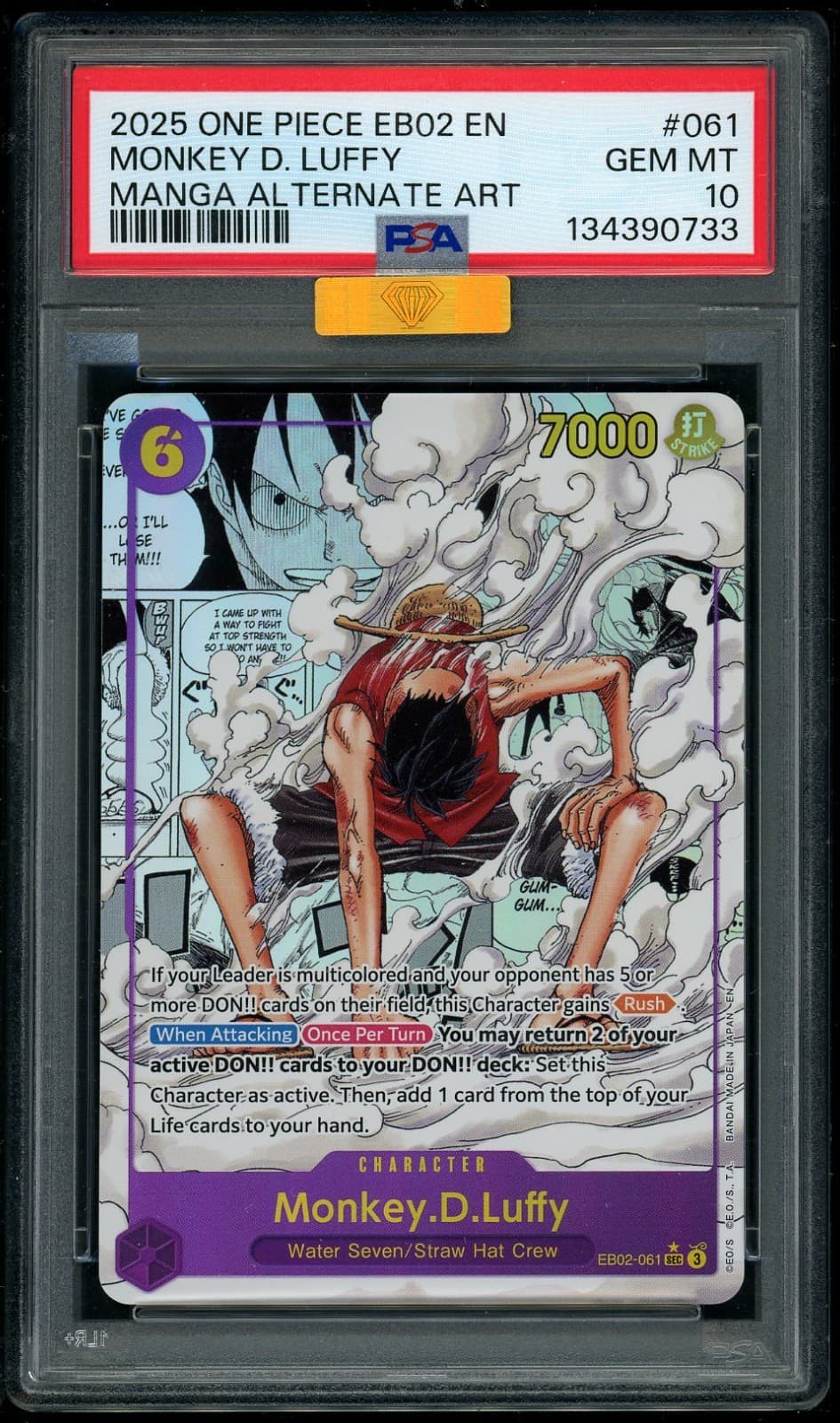 Listing photo for ONE PIECE MONKEY D. LUFFY 2025 25TH COLL #061 MANGA ALT ART MBA GOLD DMD/PSA 10