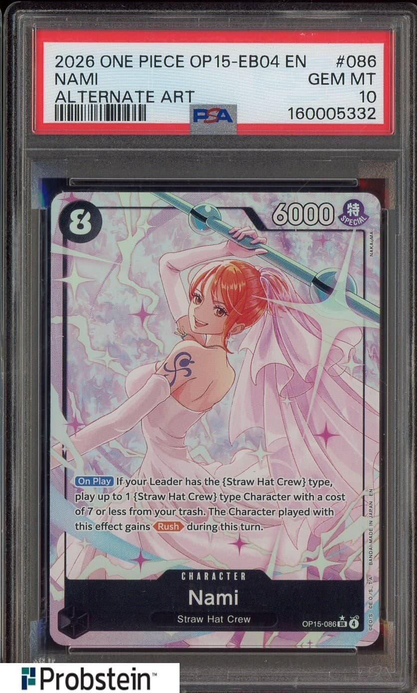 Listing photo for 2026 ONE PIECE OP15-EB04-ADVENTURE/KAMI's ISLAND #086 NAMI ALTERNATE ART PSA 10