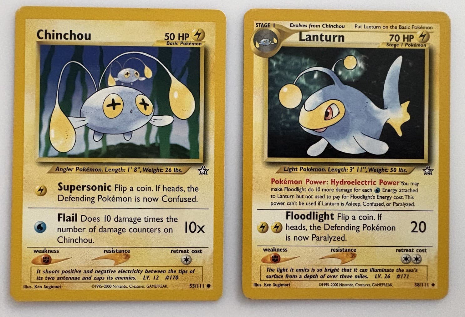 Listing photo for Neo Genesis Pokemon Card Lanturn 38/111 and Chinchou 55/111 Lot Of 2