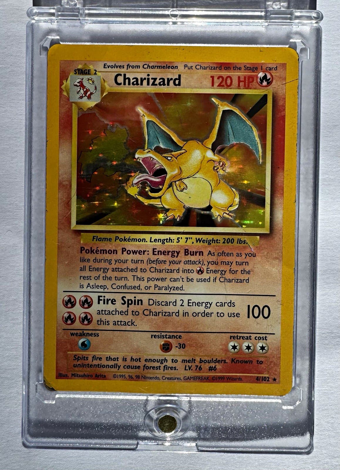 Listing photo for 1999 Pokémon Base Set Charizard 4/102 Holo Unlimited WOTC
