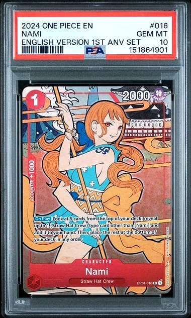 Listing photo for ONE PIECE NAMI 2024 ENGLISH VERSION 1ST ANNIVERSARY SET #016 PSA 10