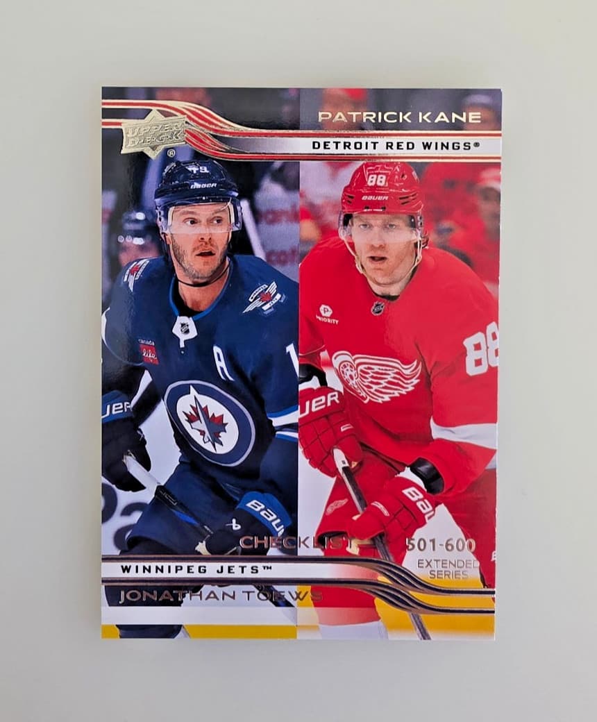 Listing photo for UPPER DECK CHECKLIST 2025-2026 PATRICK KANE JONATHAN TOEWS NHL HOCKEY CARD