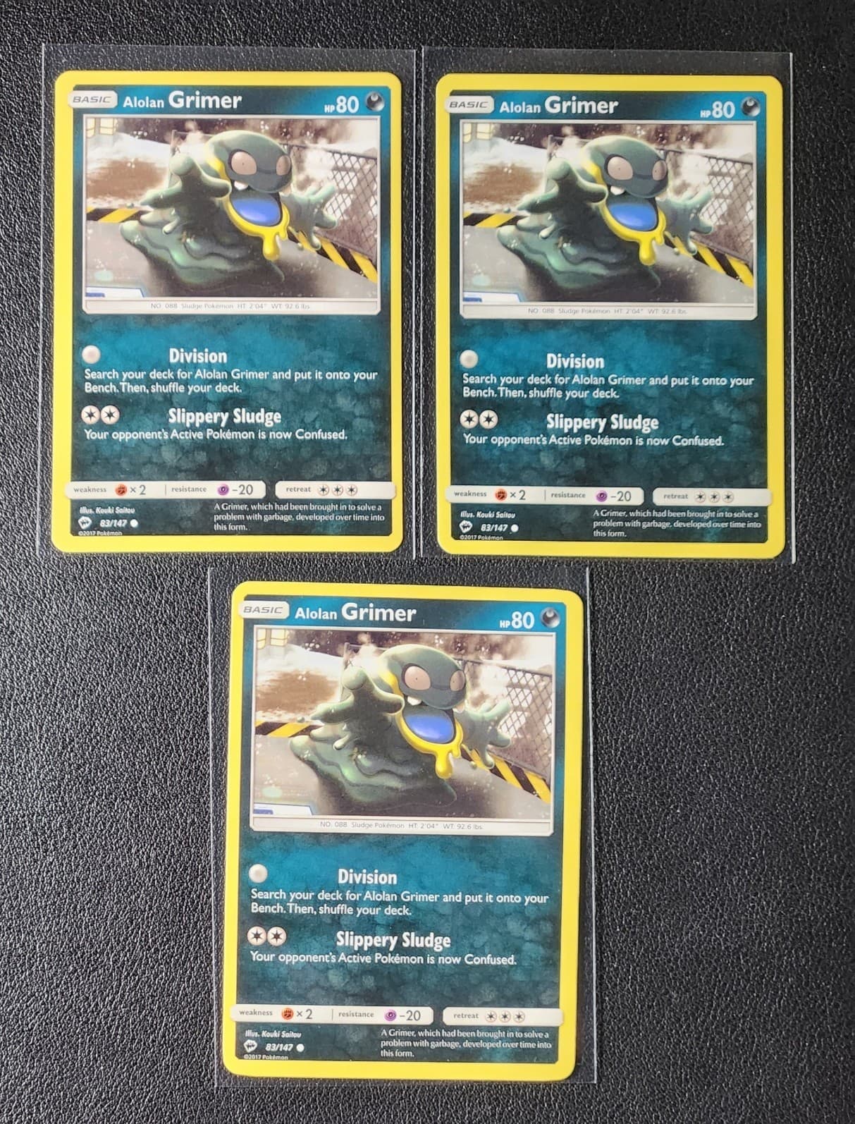 Listing photo for 3x Alolan Grimer 83/147 Pokemon card SM Burning Shadows common NM