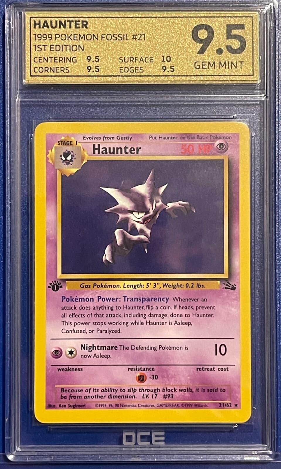 Listing photo for HAUNTER 21/62 1st Edition Fossil Pokemon Card 1999 tcg wotc OCE GEM MINT 9.5
