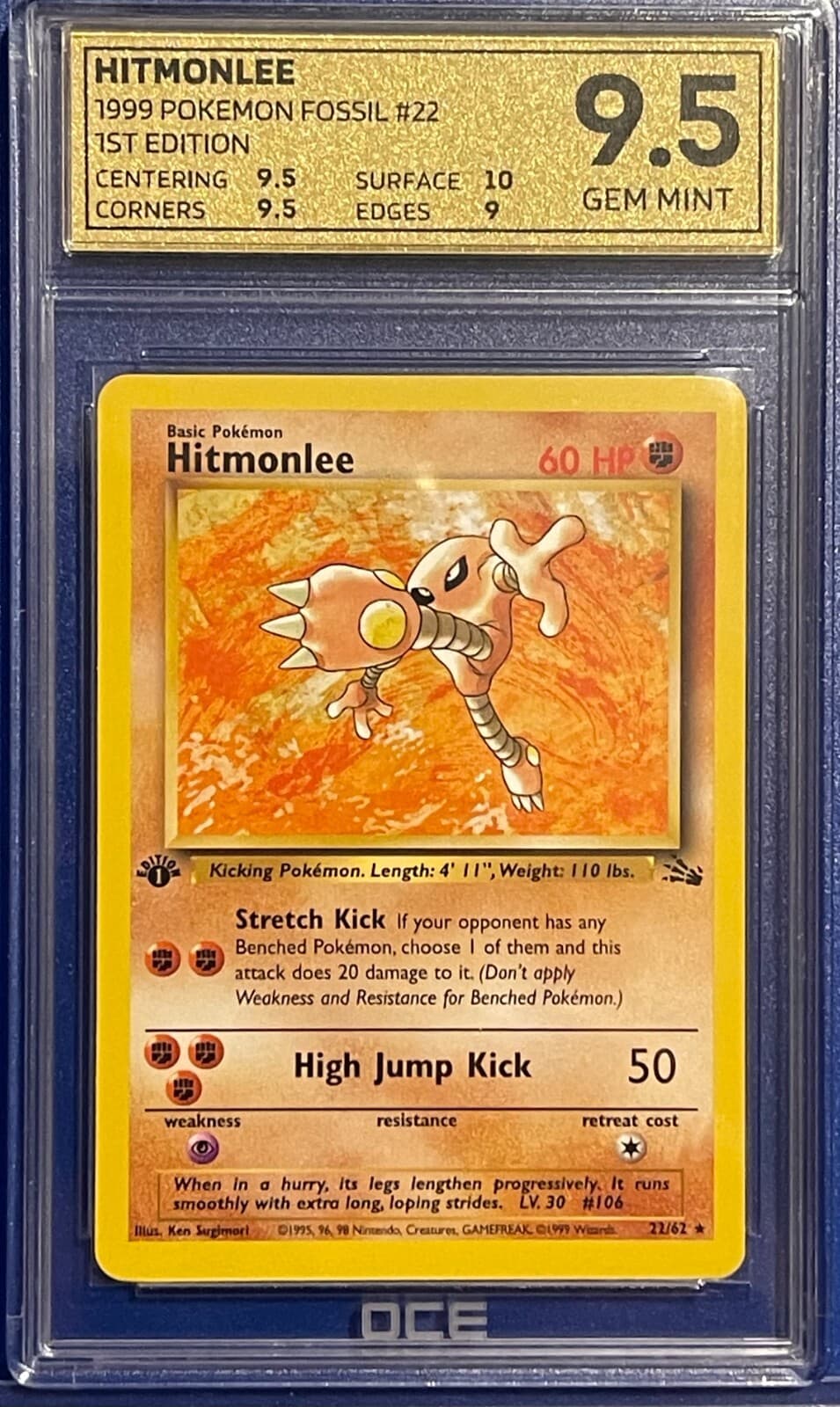 Listing photo for HITMONLEE 22/62 1st Edition Fossil Pokemon Card 1999 tcg wotc OCE GEM MINT 9.5