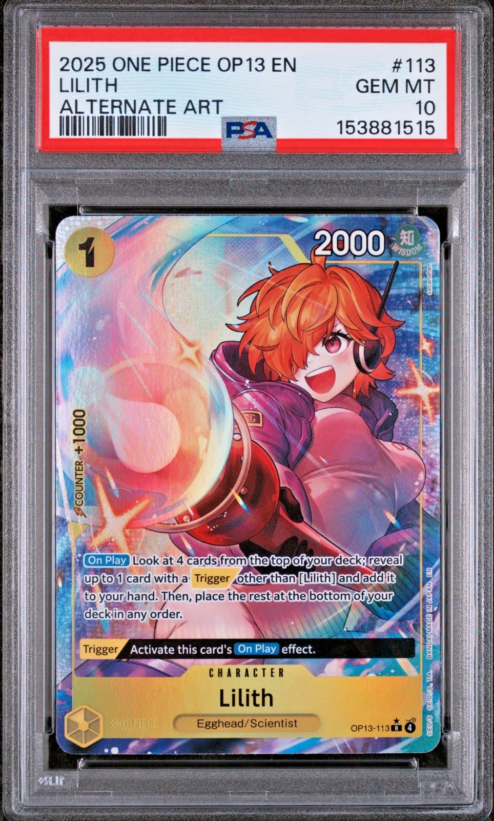 Listing photo for 2025 ONE PIECE LILITH ALTERNATE ART OP13-CARRYING ON HIS WILL #113 PSA 10