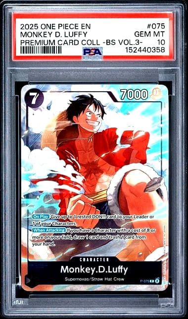 Listing photo for ONE PIECE MONKEY D. LUFFY 2025 PREM CARD COLL -BEST SELECTION VOL.3- #075 PSA 10