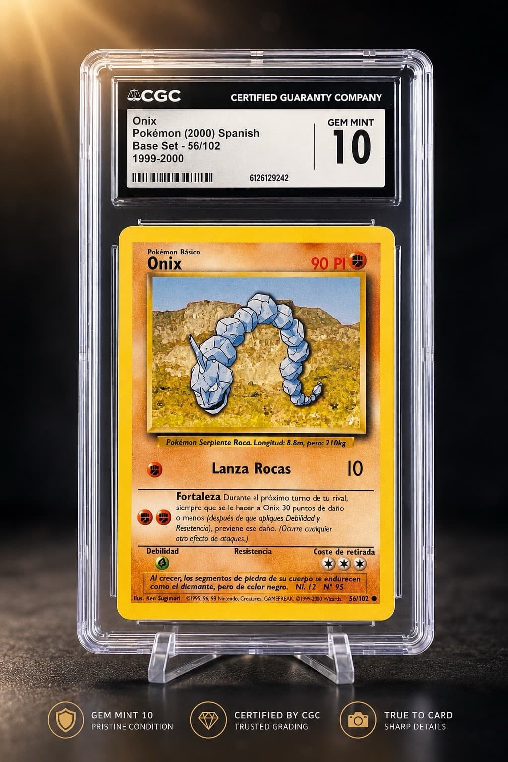 Listing photo for CGC 10 Onix 56/102 Pokemon TCG Base Set Spanish 2000 Regular Graded Card