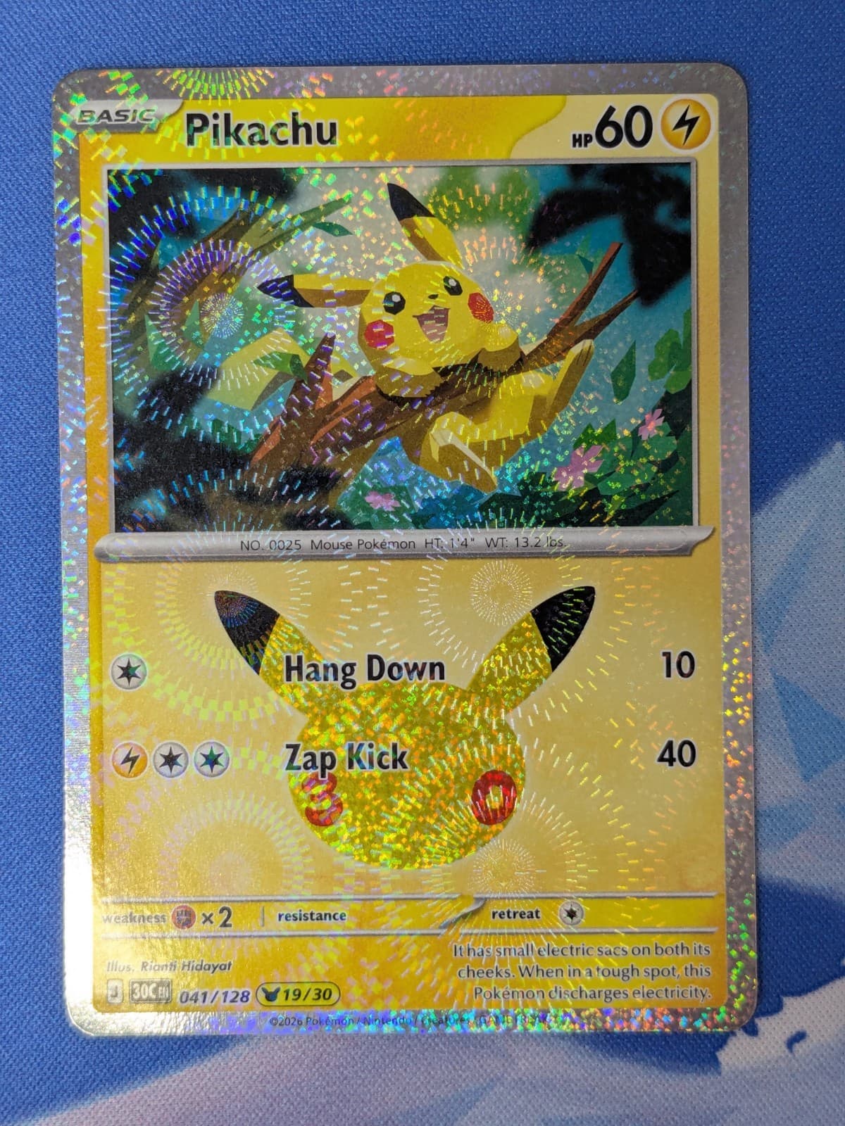 Listing photo for Pikachu 041/128 19/30 - 30th Celebration - PIKACHU Holo Rare Pokemon TCG Card NM