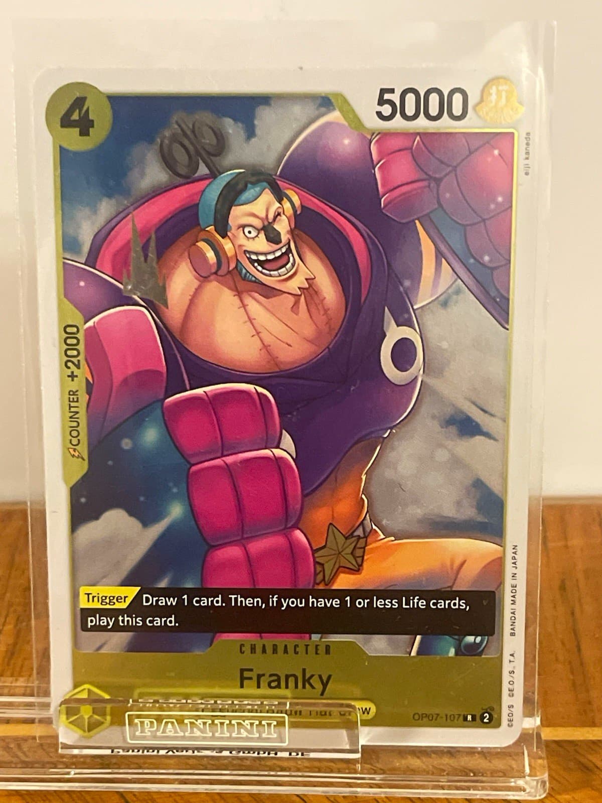 Listing photo for Bandai One Piece Card Game English Franky OP07-107 Rare Foil Trigger 4 5000