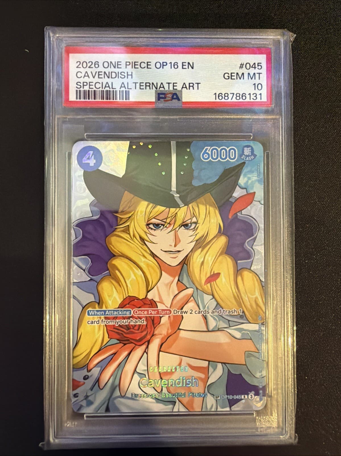 Listing photo for 2026 ONE PIECE OP16-THE TIME OF BATTLE SPECIAL ALTERNATE ART CAVENDISH PSA 10
