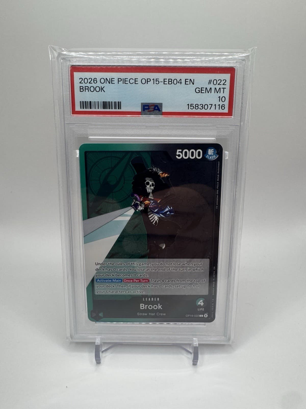 Listing photo for Bandai One Piece CCG Brook Leader OP15-EB04 #022 EN Holo PSA Gem MT 10