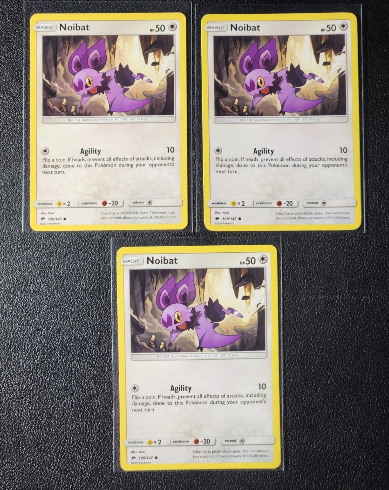 Listing photo for 3x Noibat 109/147 Pokemon card SM Burning Shadows common NM