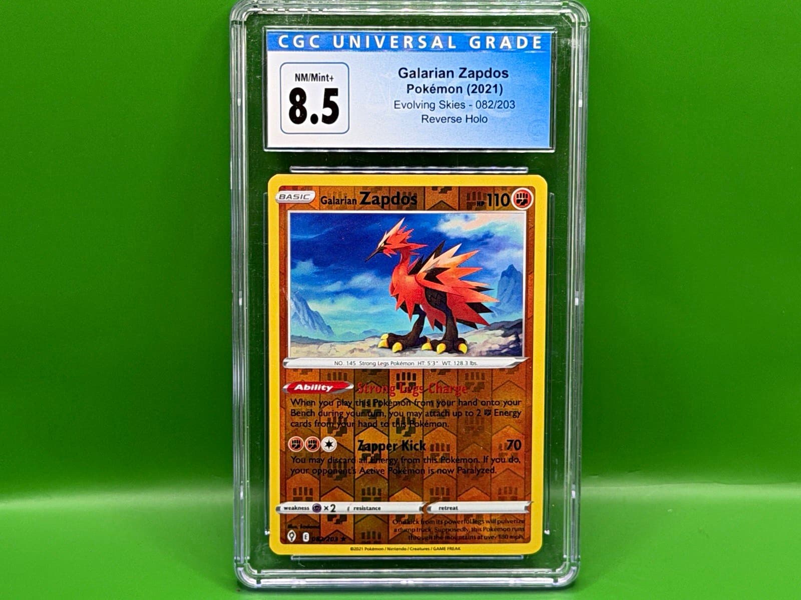 Listing photo for Galarian Zapdos 082/203 Evolving Skies Reverse Holo CGC 8.5 2021