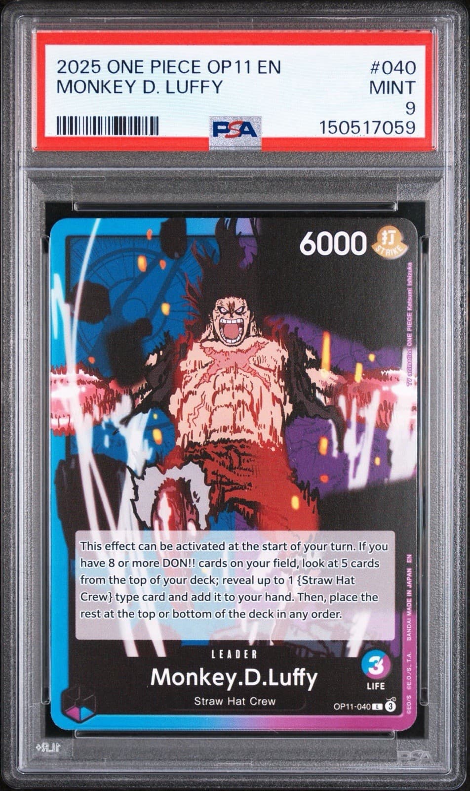 Listing photo for 2025 One Piece Monkey D. Luffy OP11-040 PSA 9