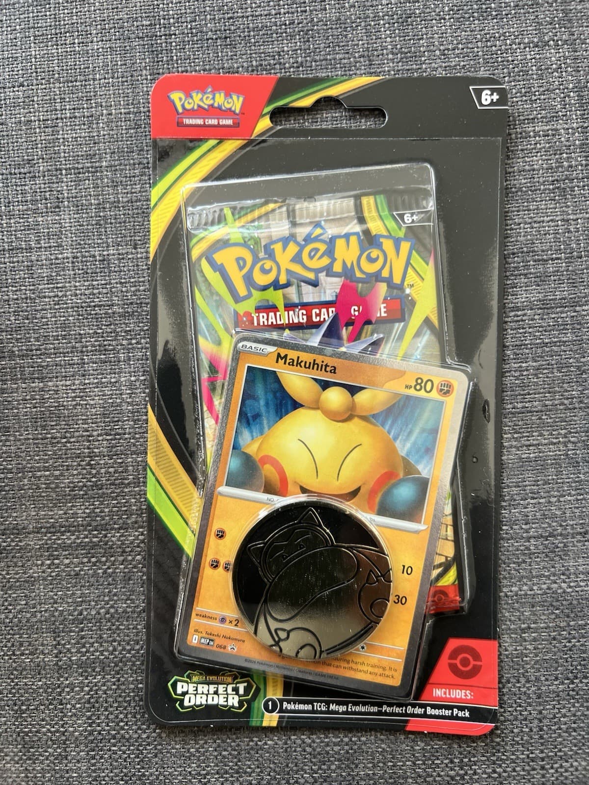 Listing photo for Pokémon TCG Perfect Order Booster Pack Makuhita Promo Card Snorlax Coin