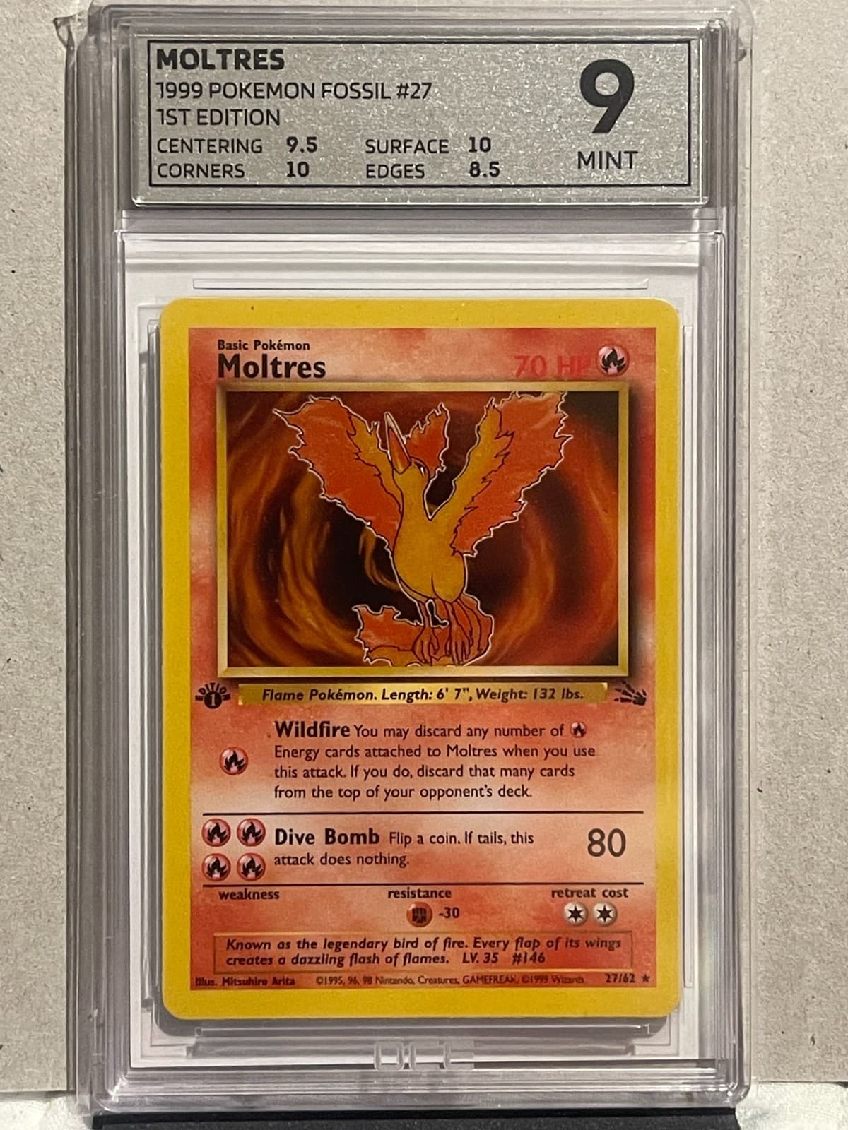 Listing photo for MOLTRES 27/62 Rare 1st Edition Fossil Pokemon Card 1999 tcg wotc OCE MINT 9