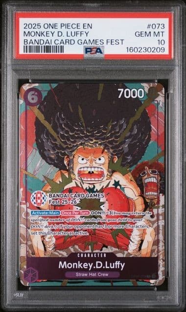 Listing photo for ONE PIECE MONKEY D. LUFFY 2025 PROMOS #073 BANDAI CARD GAMES FEST PSA 10