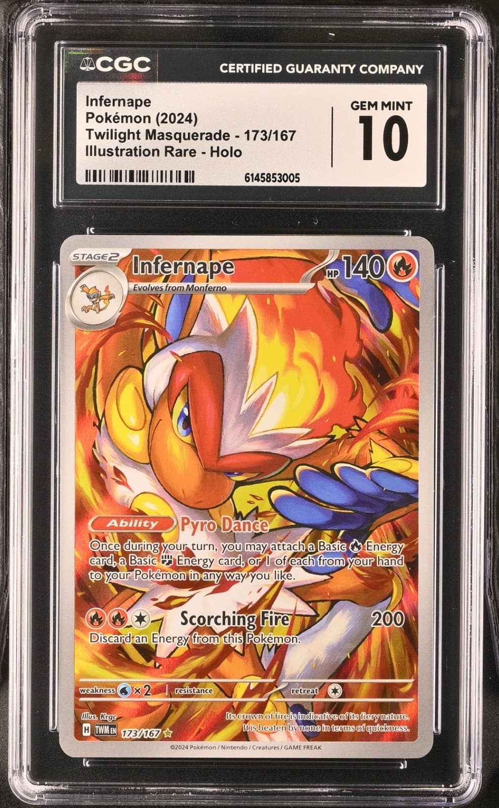 Listing photo for Infernape 173/167 Sv06: Twilight Masquerade Holo Illustration Rare CGC 10 GM
