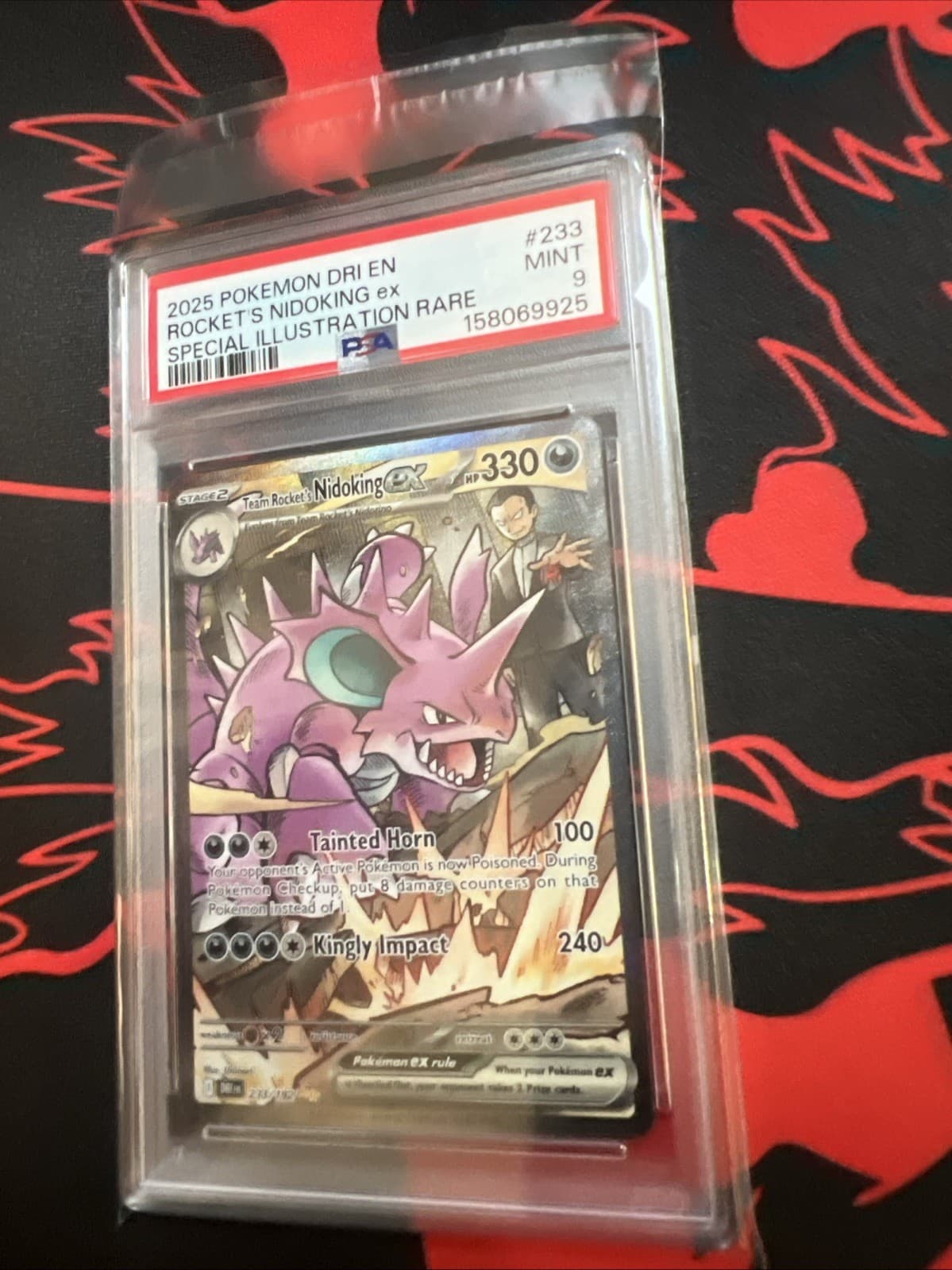 Listing photo for 2025 Pokemon TCG Team Rocket's Nidoking ex 233/182 Sv10 SIR Holo PSA 9