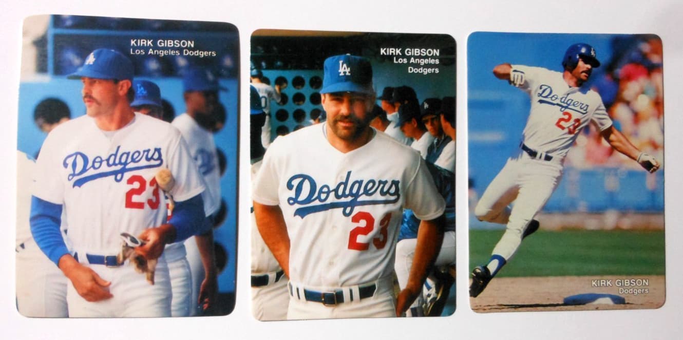 Listing photo for (3) MOTHER'S COOKIES DODGERS BASEBALL CARDS KIRK GIBSON 1988 1989 & 1990