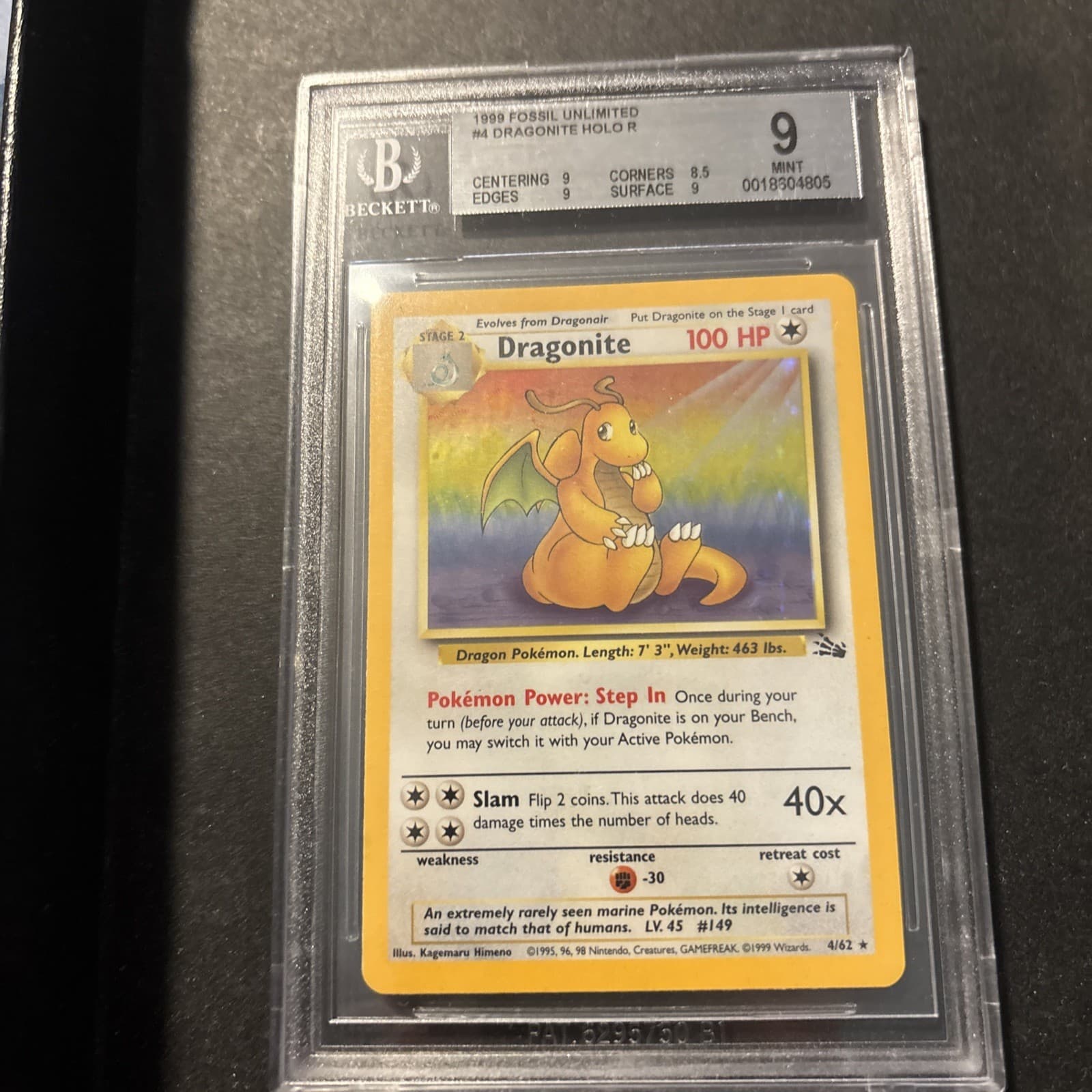 Listing photo for Pokemon Dragonite Fossil Unlimited Holo Rare #4 BGS 9 Mint