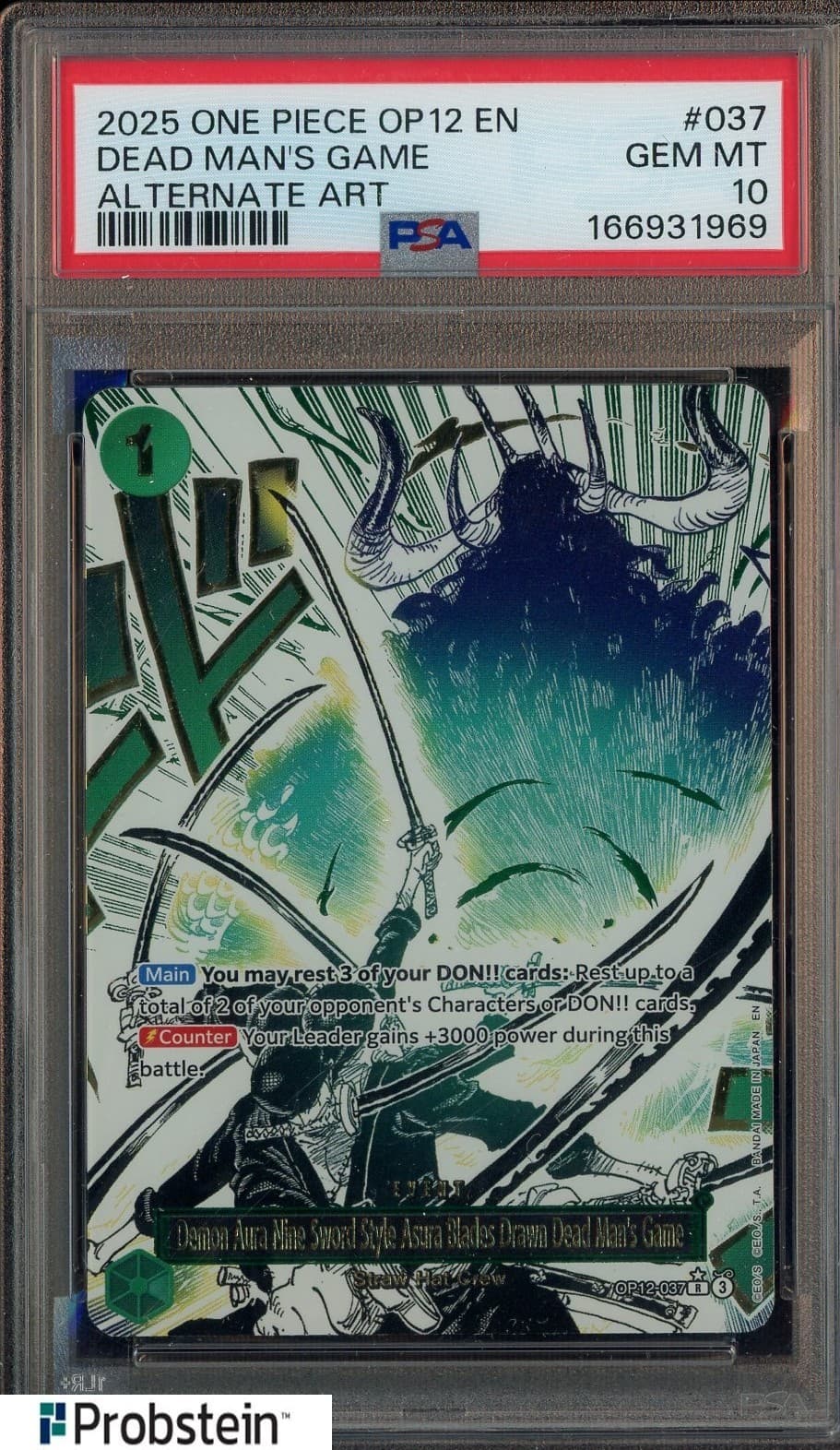 Listing photo for 2025 One Piece OP12 EN Alternate Art #037 Dead Man's Game PSA 10 GEM MINT